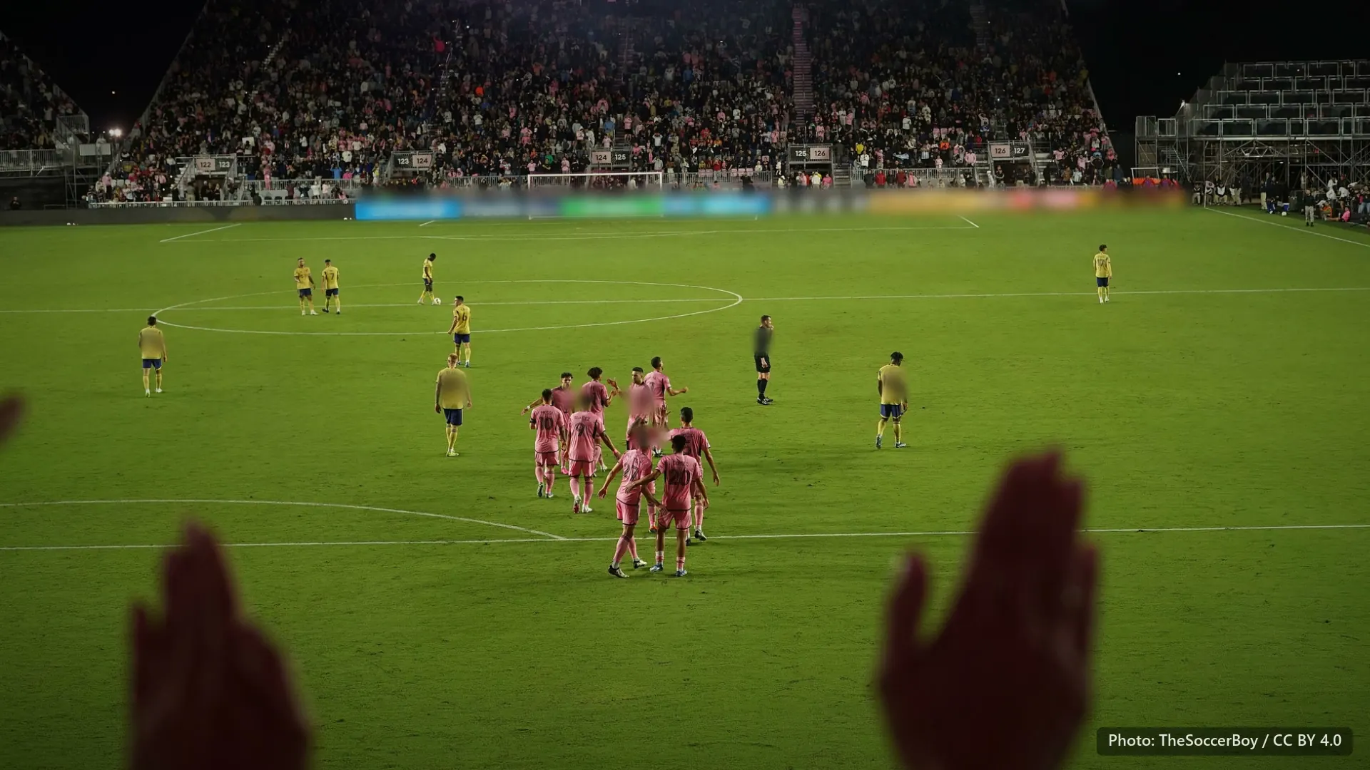 Inter Miami players in pink at night, Inter Miami v Real Salt Lake.